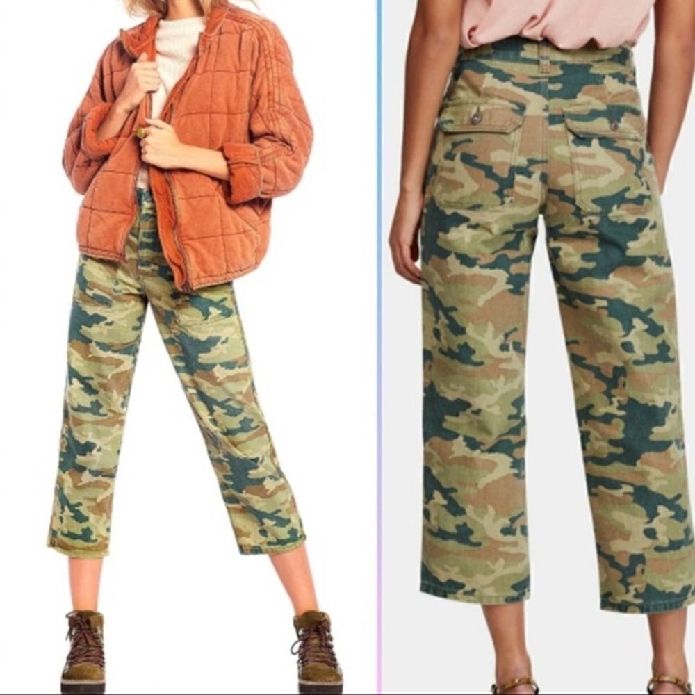 Free People Remy Camo High Rise Cropped Pants